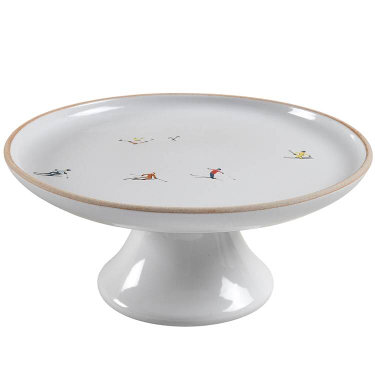 Holiday Skier Footed Cake Plate