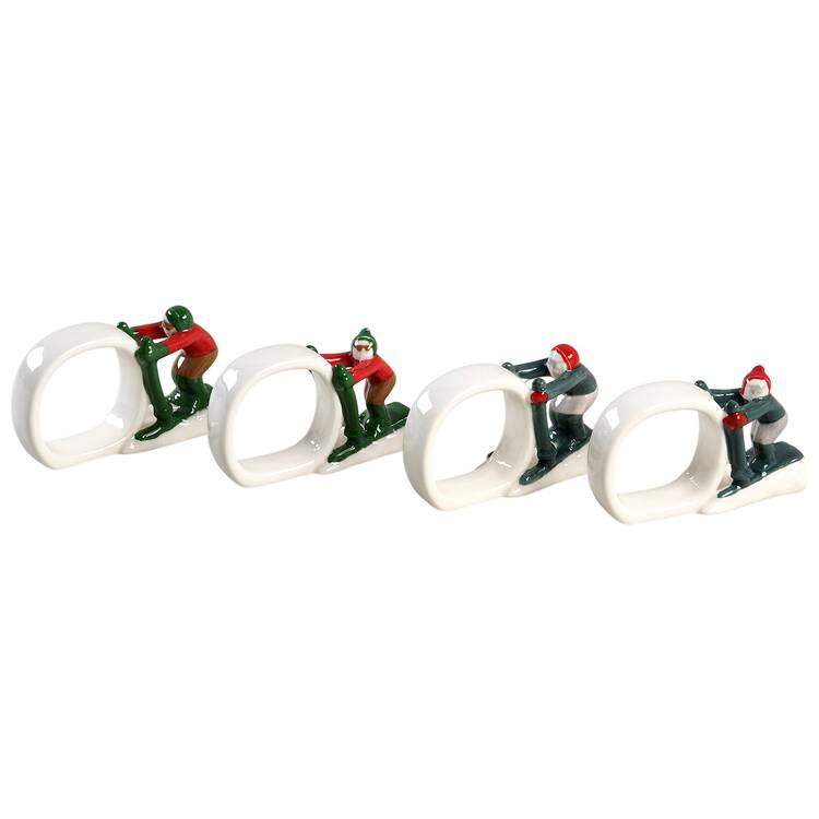 Holiday Skier Figural Napkin Ring - Set of 4 Motifs