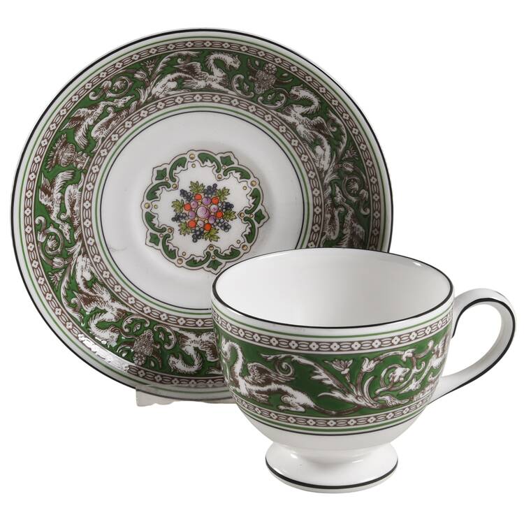 Florentine Verde Footed Cup & Saucer Set