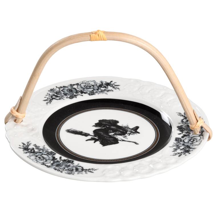 Spooky Soiree 5 3/8"-5 5/8" Bamboo Handled Serving Plate  HC