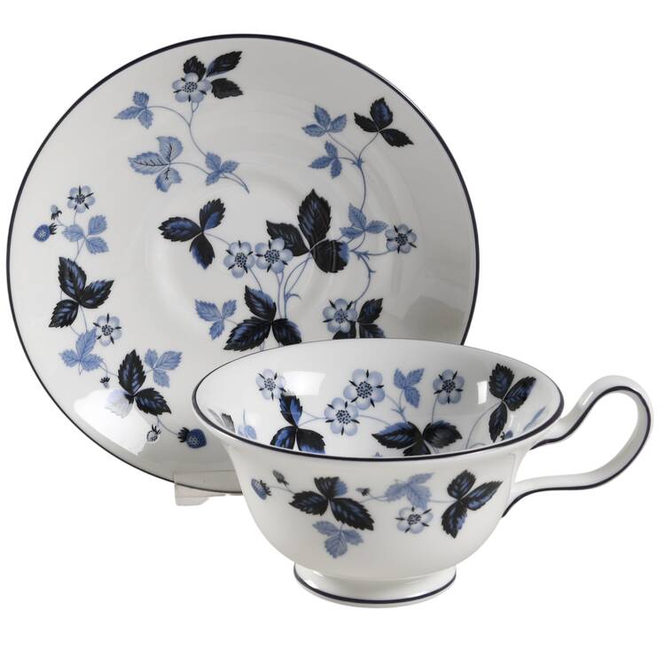 Wild Strawberry-Inky Blue Footed Cup & Saucer Set