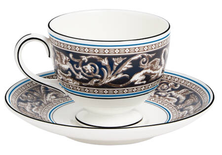 Florentine Navy Footed Cup & Saucer Set
