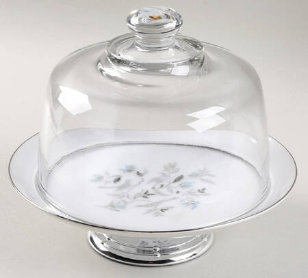 Three Birds 6 1/2"-7 1/2" Footed Cheese Plate w/ Glass Dome HC
