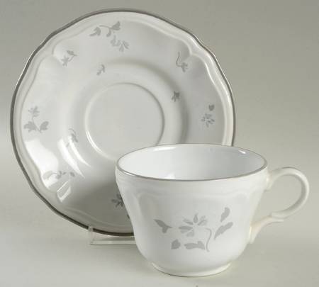 Queensbury Gray Flat Cup & Saucer Set