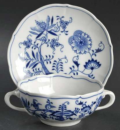 Blue Onion Flat Cream Soup Bowl & Saucer Set