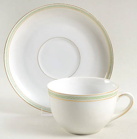 Athens (Green Key) Flat Cup & Saucer Set