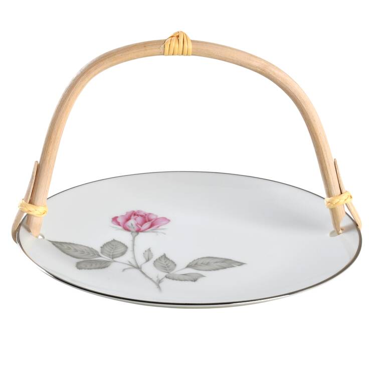 Zylstra Rose (Coupe, Japan) 5 3/8"-5 5/8" Bamboo Handled Serving Plate  HC