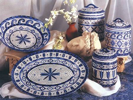 Blue Mosaic Large Canister & Lid