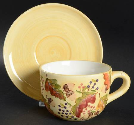 Harvest Leaves Acorns Breakfast Cup & Saucer Set