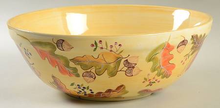 Harvest Leaves Acorns 12" Large Salad Serving Bowl