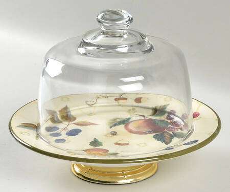 Garden Splendor 6 1/2"-7 1/2" Footed Cheese Plate w/ Glass Dome HC