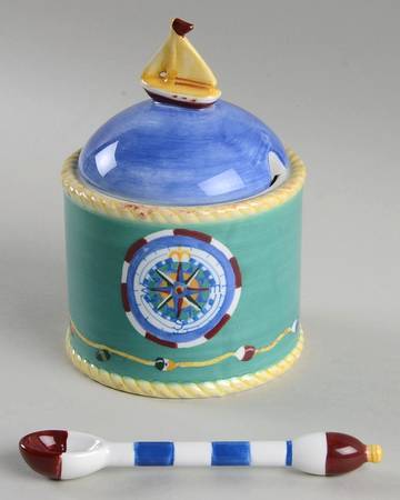 Maritime Collection Sugar Bowl & Lid W/Spoon
