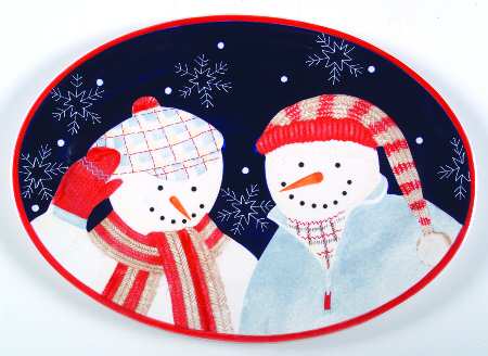 Snowman Portraits 14" Oval Serving Platter