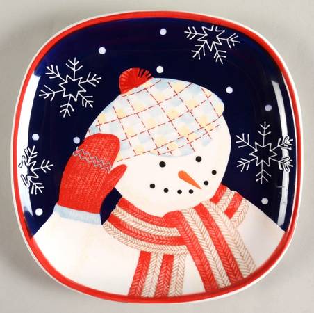 Snowman Portraits Square Salad Plate