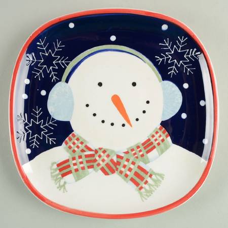 Snowman Portraits Square Salad Plate