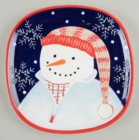 Snowman Portraits Square Salad Plate