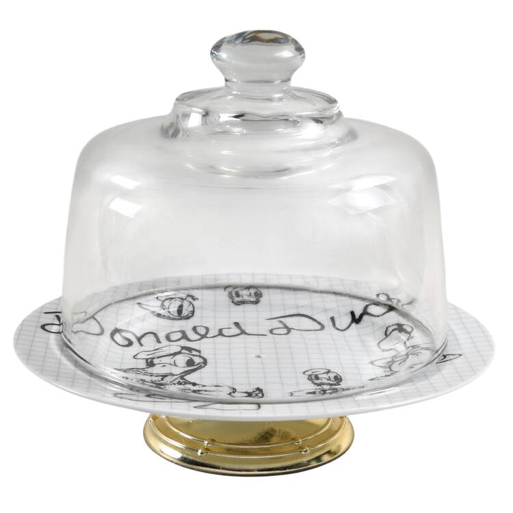 Sketch Book 6 1/2"-7 1/2" Footed Cheese Plate w/ Glass Dome HC