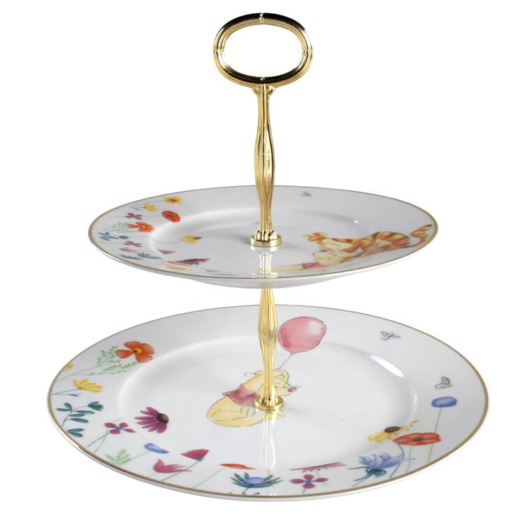 Winnie the Pooh Golden Flowers 6 5/8"-10"  2 Tiered Serving Tray (Dp, Sp) HC