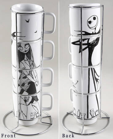 Nightmare Before Christmas Stackable Mug - Set of 4 Motifs & Metal Rack