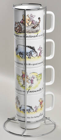Winnie the Pooh 95 Years Exploring a Classic Stackable Mug - Set of 4 Motifs & Metal Rack