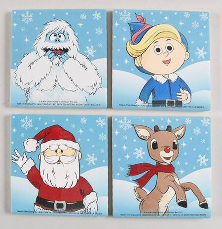 Rudolph Christmas Square Corkback Coaster - Set of 4 Motifs