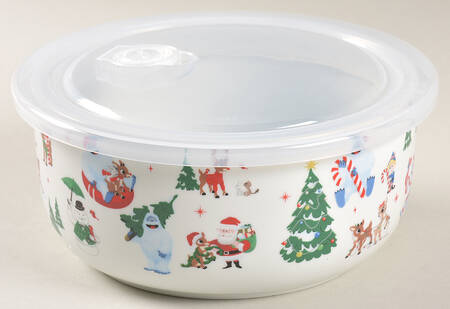 Rudolph Christmas 32 Oz Round Plastic Microwave Bowl w/Vent Lid