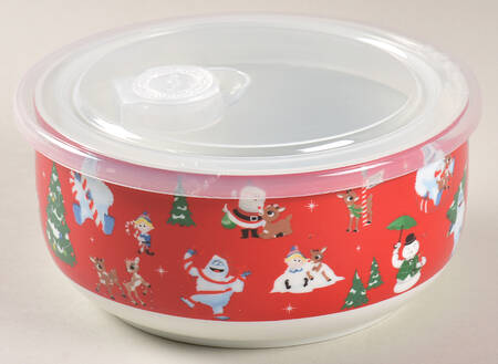 Rudolph Christmas 26 Oz Round Plastic Microwave Bowl & Vented Lid