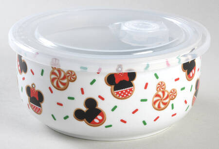 Mickey Christmas Treats 26 Oz Round Plastic Microwave Bowl & Vented Lid by Zrike