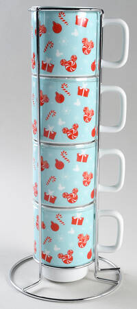 Mickey Christmas Treats Stackable Mug - Set of 4 & Metal Rack by Zrike