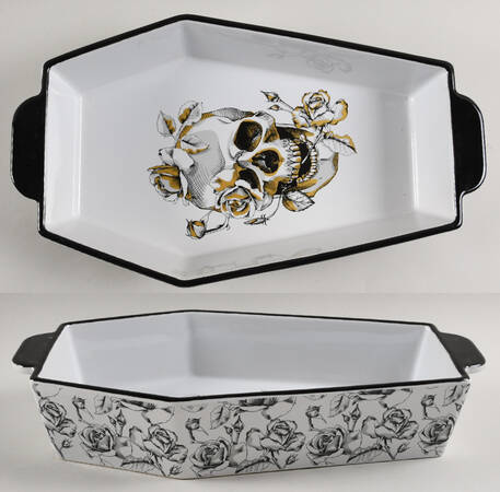 Skull and Butterfly 2 Qt Coffin Shaped Figural Baker No Lid