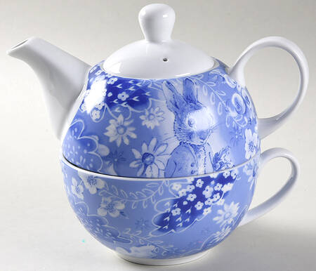 Peter Rabbit Blue Toile Individual Teapot & Lid with Cup