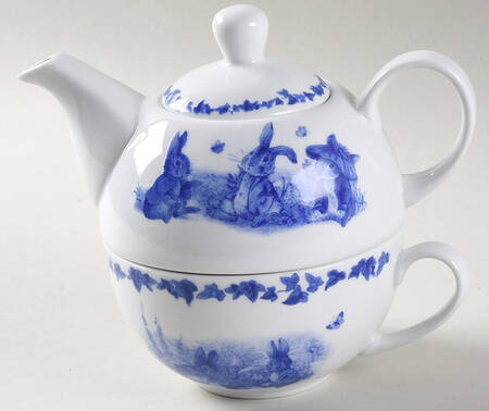 Peter Rabbit Blue Toile Individual Teapot & Lid with Cup
