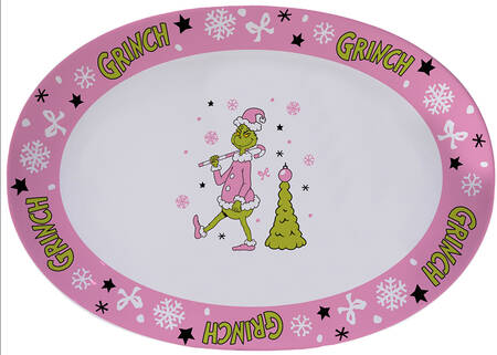 Grinch Pink Christmas 14" Oval Serving Platter