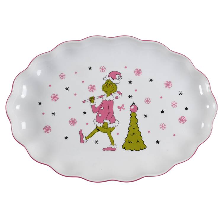 Grinch Pink Christmas 13" Oval Serving Platter
