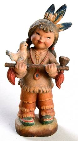 Ferrandiz Wood Figurines 3" Peace Pipe-3 Feathers - Boxed