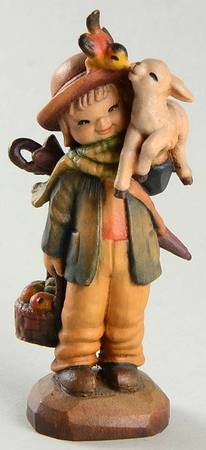 Ferrandiz Wood Figurines 3" Friendship-Boy With Lamb And Bird - Boxed