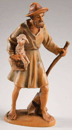 Kuolt 6" Wooden Nativity Figurine Shepherd With Lamb - Boxed