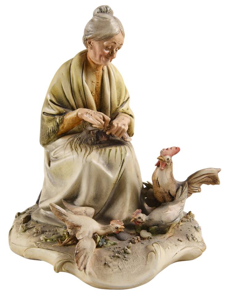 Antonio Borsato Figurines Old Woman Feeding Chickens - No Box