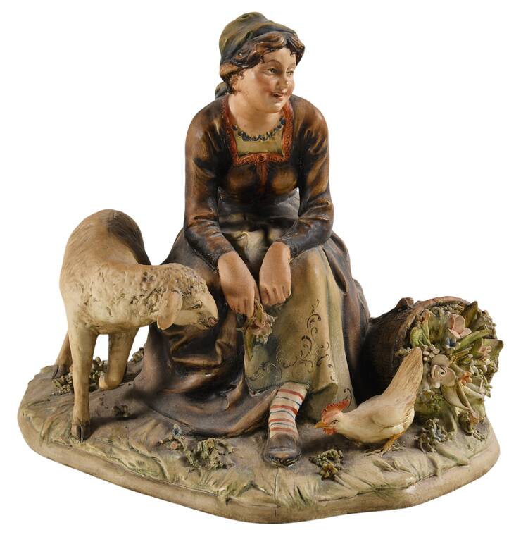 Antonio Borsato Figurines Girl With Sheep And Chicken - No Box