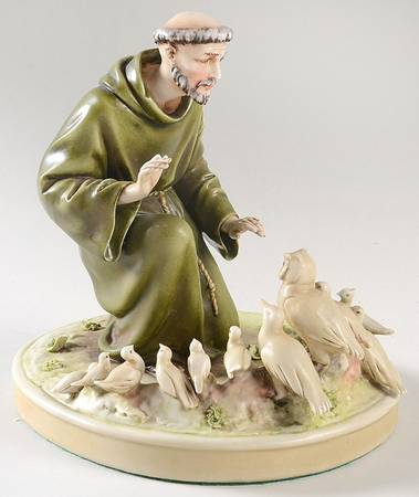 Antonio Borsato Figurines St Francis With Birds-Green - No Box