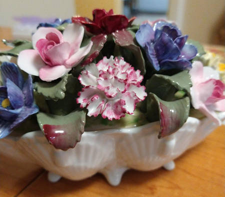 Floral Figurine Flowers In Shell Pot - Boxed
