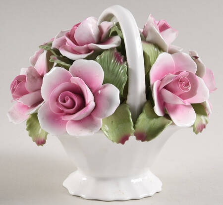 Floral Figurine Basket With Pink Roses - Boxed