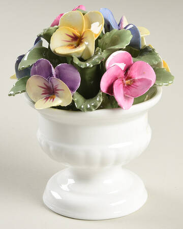 Floral Figurine Urn With Pansies - With Box