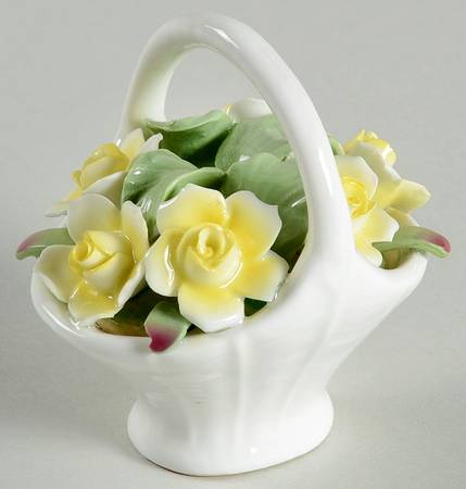 Floral Figurine Basket With Yellow Floral - Boxed