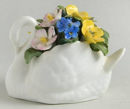 Floral Figurine Swan Flower Basket - Boxed