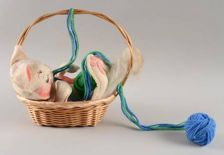 Analee Easter Dolls Kitten W/Yarn & Basket - No Box