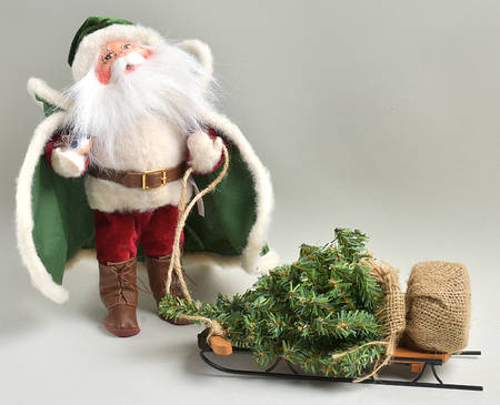 Santa and Mrs Santa Woodland Santa Pulling Sled - No Box