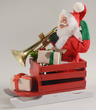 Santa and Mrs Santa Santa In Sleigh W/ Thrumpet - No Box