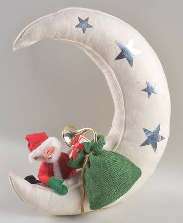 Santa and Mrs Santa Santa On White Felt Moon With Stars - No Box