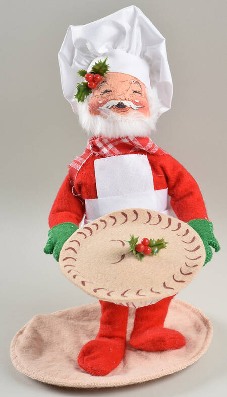 Santa and Mrs Santa Chef Santa Holding Pie - No Box